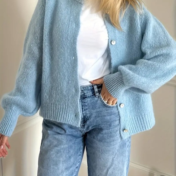Button Down Knitwear Cardigan Women sweater blue - Picture 2 of 8